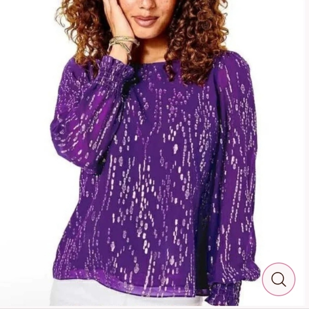 Lilly Pulitzer Idina‎ Long Sleeve Purple Silk Metallic Top Size Large - Picture 2 of 10